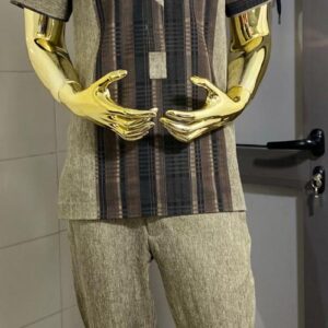 Men’s Beige and Brown Short-Sleeve Traditional Set