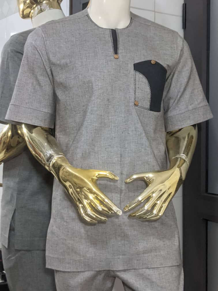 Two-Tone Grey Short-Sleeve Senator Set