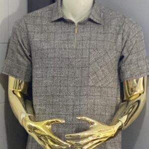 Gray Gridline Two-Piece Set – Short Sleeve & Trouser